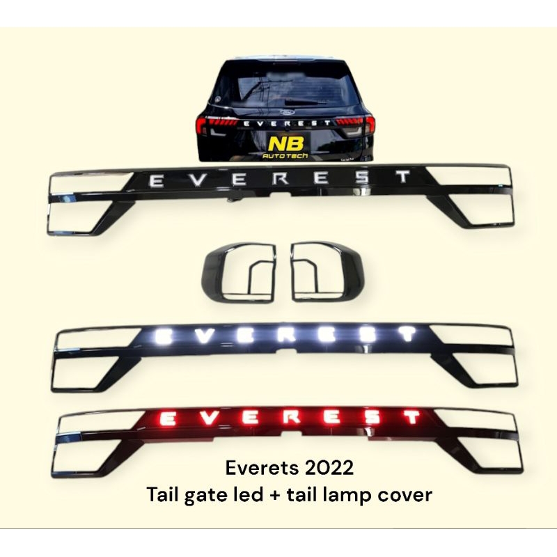 คิ้วฝากระโปรงท้ายมีไฟ Everest 2022 2023 2024 มาพร้อม ครอบไฟท้าย 2 ชิ้น สีดำเงา