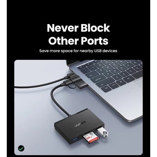 UGREEN Card Reader 4-in-1 การ์ดรีดเดอร์ อ่านการ์ดกล้อง ถ่ายโอนข้อมูล 5 Gbps SD/TF + USB A+C 3.0 รุ่น 45167