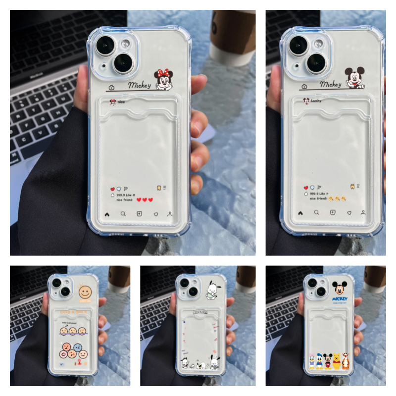 1 บาท Card Holder เคส for IPhone 11 13 12 14 15 Pro Max 7 8 Plus XS Max SE กันกระแทกโทรศัพท์มือถือ