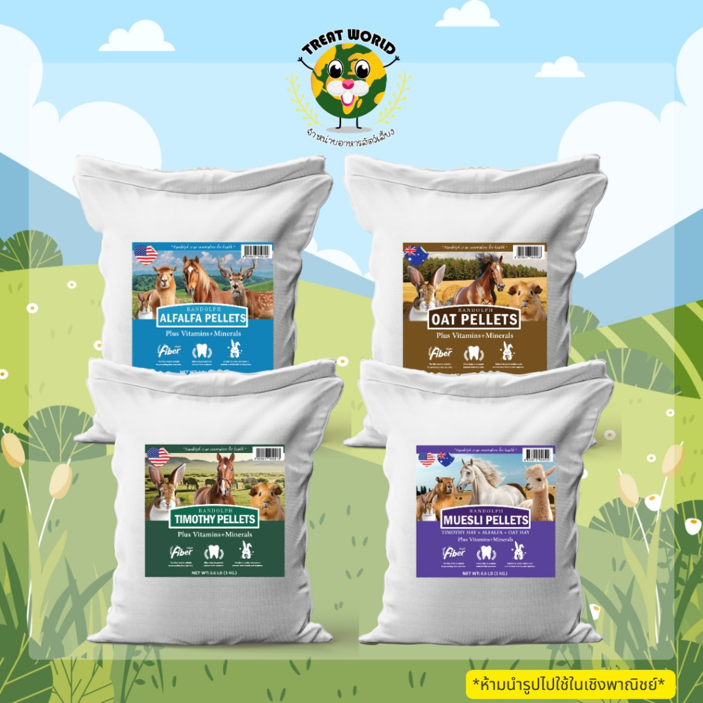 ใหม่ !! Treat_World RANDOLPH รวมหญ้าอัดเม็ด เกรดพรีเมี่ยม ผสมวิตามินรวมและแร่ธาตุ ขนาด 3 kg. 4 สูตร