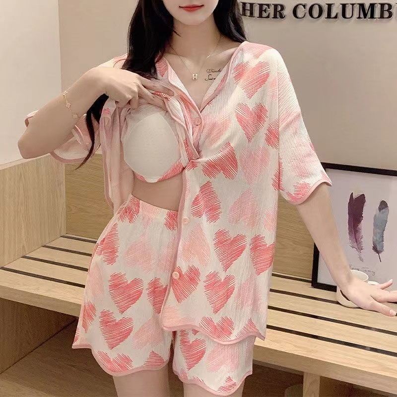 🌸Swift Bra🌸ชุดนอน ชุดนอนผู้หญิง พร้อมแผ่นรองหน้าอก แขนสั้น กางเกงขาสั้น ลายน่ารักเนื้อผ้าเบาสบายนุ่ม รูปที่ 6
