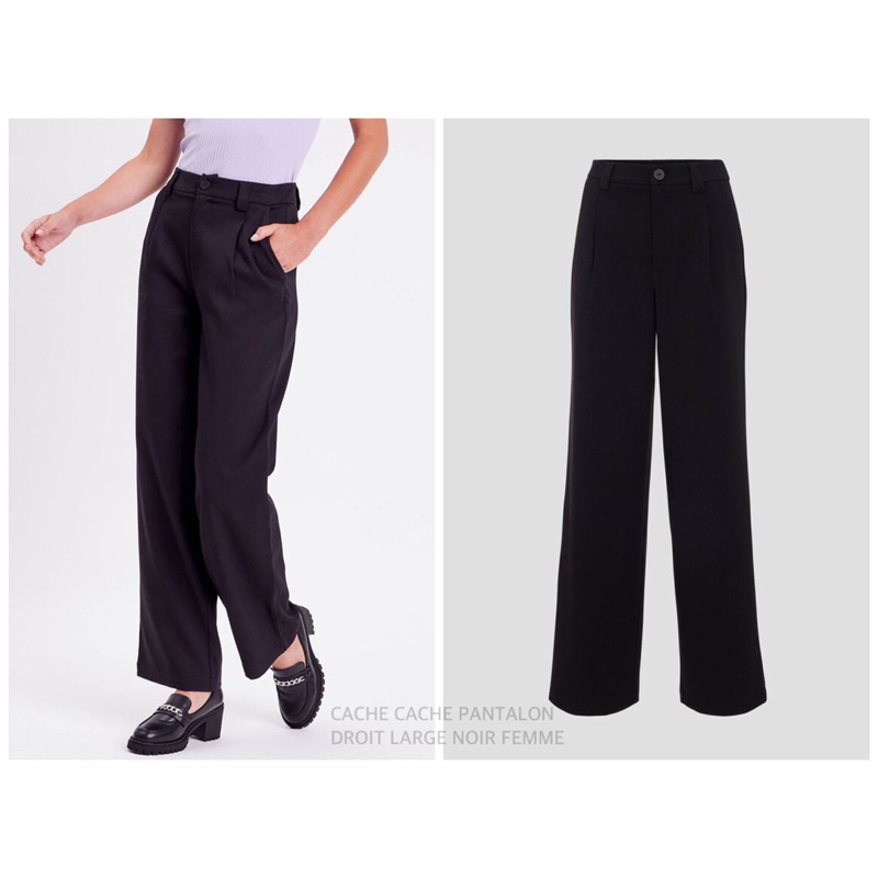CACHE กางเกงขายาว ทรงกว้าง CACHE PANTALON DROIT LARGE NOIR FEMME