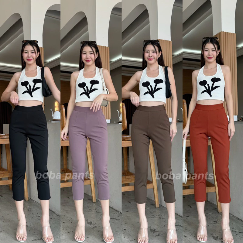 กางเกง7ส่วน ซิปข้าง เอวขอบ ผ้าโรเชฟยืดหยุ่น | S-3XL