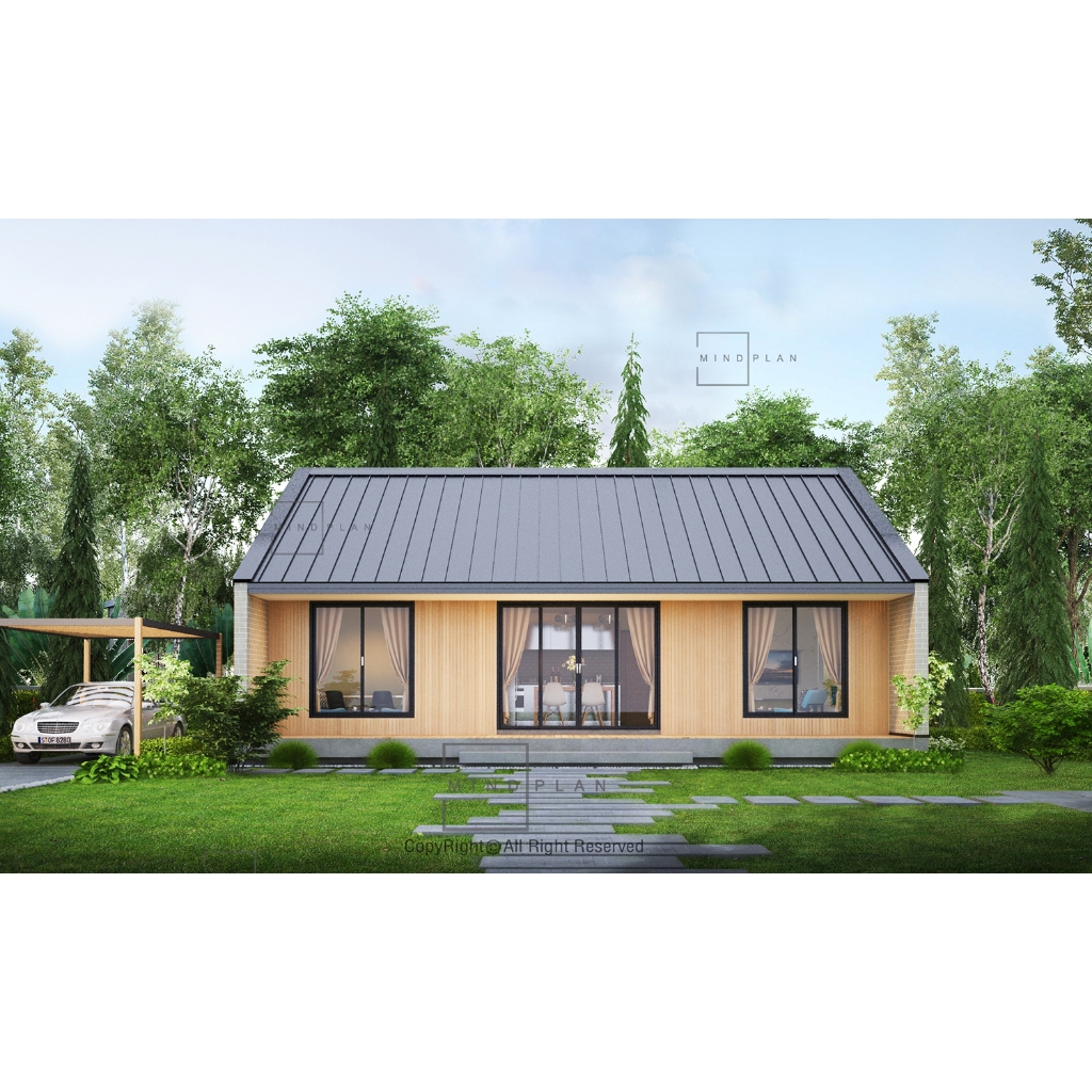 แบบบ้านมินิมอล MIND PLAN M-99 พื้นที่ใช้สอย 99 ตร.ม.ค่าก่อสร้าง 1.0-1.2 ล้านบาท