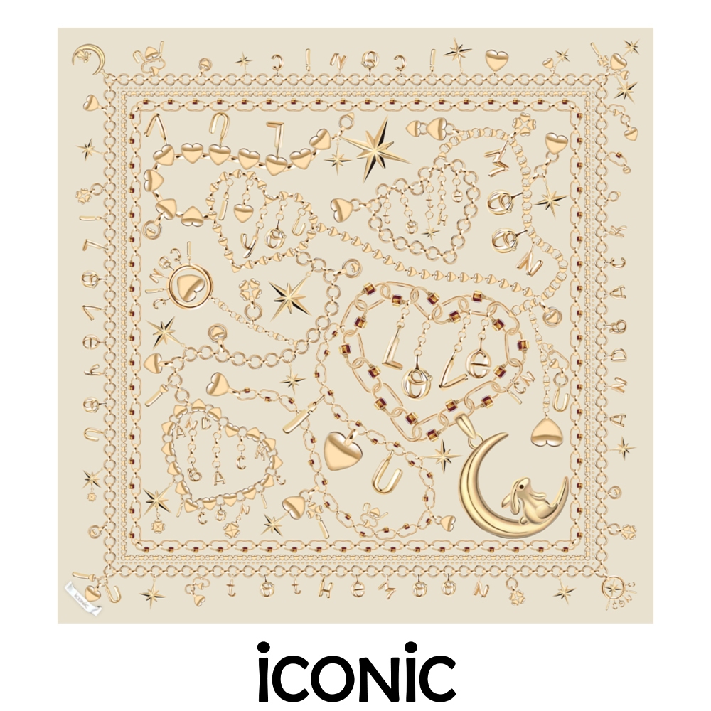 iCONiC CRESCENT CREAM SCARF #202890 ผ้าพันคอ พิมพ์ลาย พระจันทร์ ผ้าไหมซาติน ขนาด 80x80 ซม
