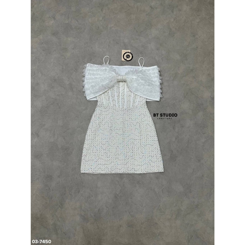ฺBT03-7450 เดรสสายเดี่ยวแต่งกริตเตอร์แต่งสายคาดไหล่
