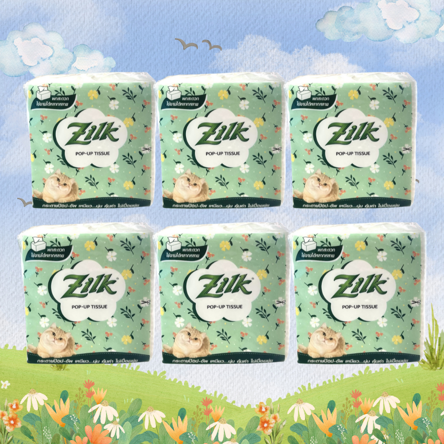 (6 ห่อ) กระดาษทิชชู ซิลค์​ Zilk Pop Up Cellox ป๊อบอัพ บาย เซลล็อกซ์ 50 แผ่น (เขียว) ทิชชู่ (6 ห่อ)