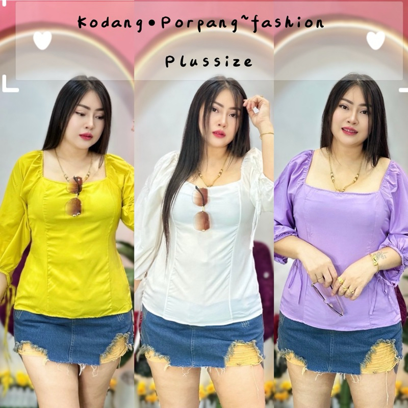 เสื้อสาวอวบร้านแป้งแฟชั่น เสื้อคอเหลี่มตีเกล็ดหน้า-44 ความยาว22 ผ้าไหมอิตาลี