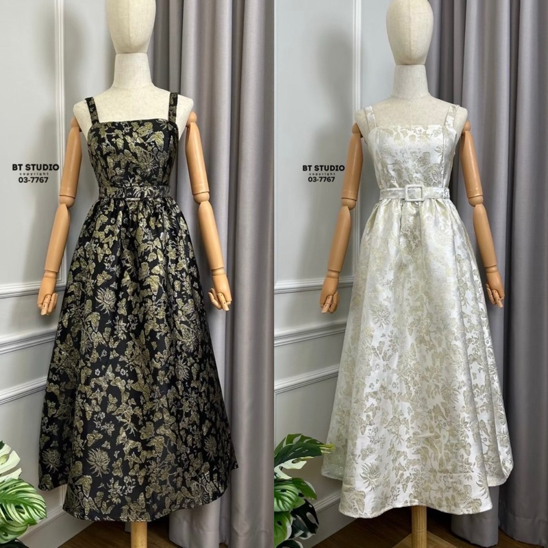 M9 งานป้าย Btstudio Dress ชุดเดรสยาวสายเดี่ยวผ้าทอลายผีเสื้อ สำหรับผู้หญิง เสื้อผ้าแฟชั่นผู้หญิง ไซส์ S-L