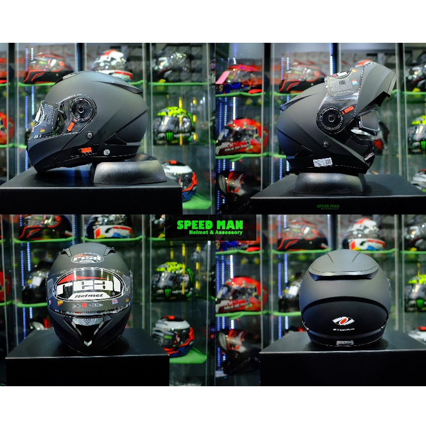 Real รุ่น Storm Force Black Matt หมวกกันน็อคสีดำ ยกคางได้