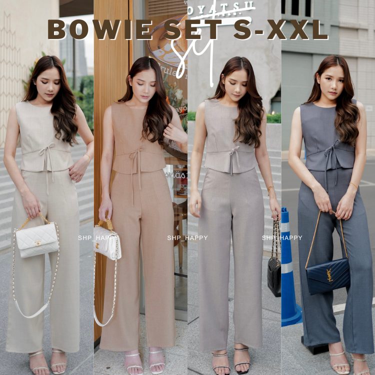 BOWIE SET - SHP_HAPPY ชุดเซตเสื้อแขนกุดปลายระบายและกางเกงขายาวซิปหลัง
