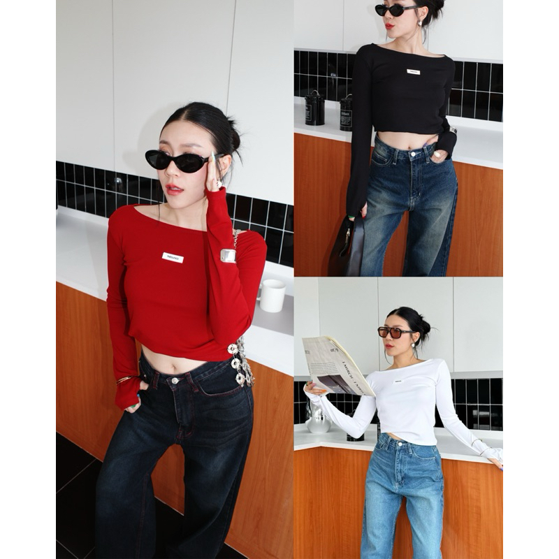 THESUNCO - KYLO TOP (ไค-โล) เสื้อแขนยาว ติดอะไหล่ยางสีดำ THESUNCO นิ้วโป้งสอดได้