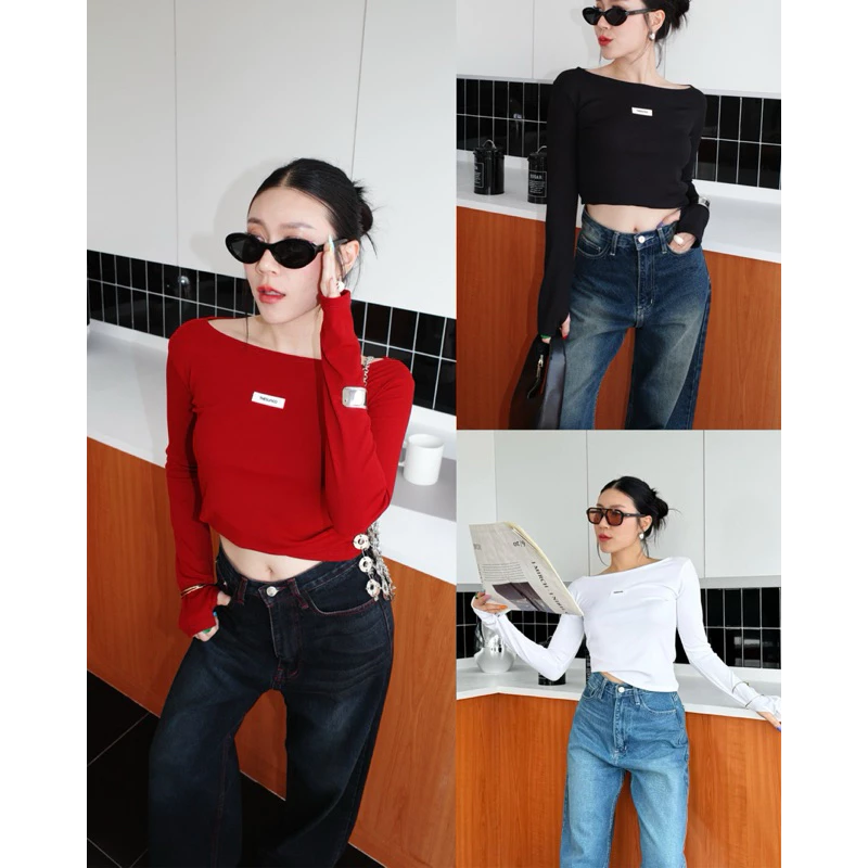 THESUNCO - KYLO TOP (ไค-โล) เสื้อแขนยาว ติดอะไหล่ยางสีดำ THESUNCO นิ้วโป้งสอดได้