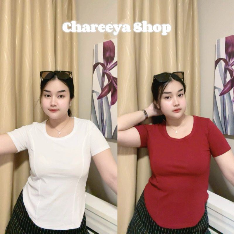 เสื้อยืดคอกลม (ตีเกล็ด) เก็บทรงพลางหุ่น ผ้ายูนิ (อกก่อนยืด36)