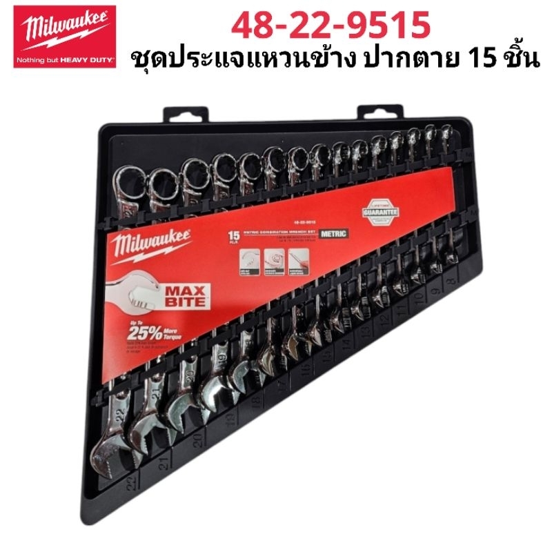 Milwaukee ชุดประแจแหวนข้าง ปากตาย 15 ชิ้น รุ่น 48-22-9515 แท้ 100%