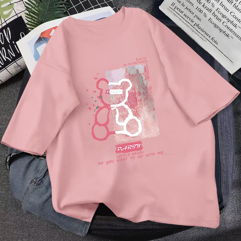 เสื้อยืดหญิงแขนสั้นแบบหลวม ใส่สบาย ผู้หญิงเสื้อยืด เสื้อยืดแขนสั้น Oversize Cotton เสื้อสาวอวบพรางหุ่น