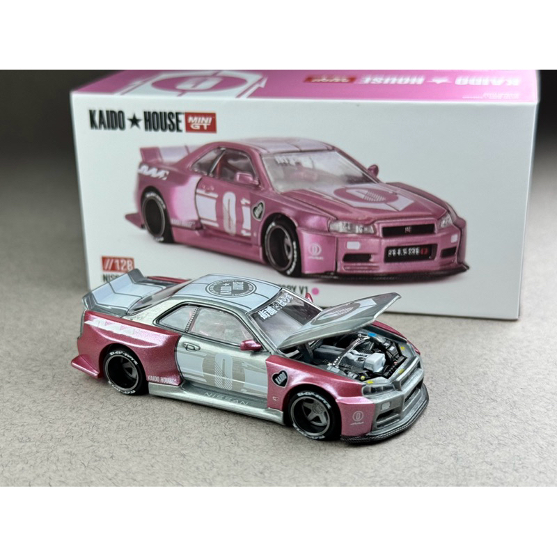 Chase Car Nissan Skyline GTR R34 #128 Kaido Racing Factory V1 Scale 1:64 ยี่ห้อ Mini gt