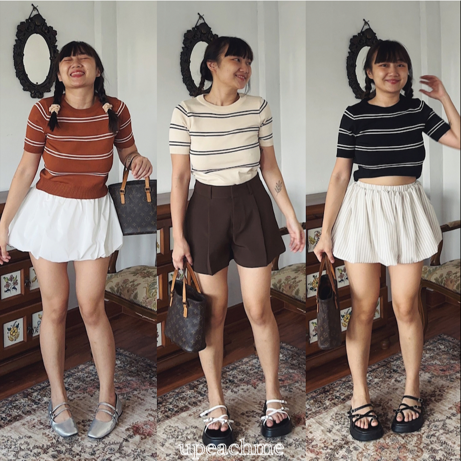 OHNO STRIPED SHIRT I เสื้อยืดลายทางผ้าไหมพรมฟรีไซส์ใส่สบาย เสื้อยืดคอกลมลายทางมินิมอล