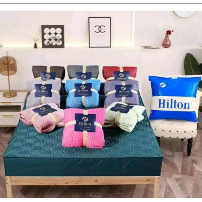 ผ้าปูที่นอนยางพาราเย็น hilton set 3ชิ้น เกรดพรีเมี่ยม (ขนาด 3.5 , 5 , 6ฟุต) ผ้านุ่มนิ่ม ลื่น เย็นสบาย