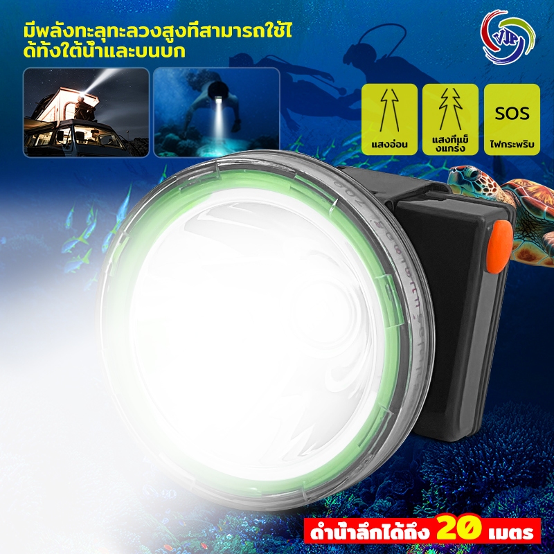 ไฟฉายคาดหัว ดำน้ำได้ ไฟฉายคาดหัว ไฟฉายคาดหัวแรงสูง 600W แบตเตอรี่ลิเธียม 4000mAh สามารถใช้งานได้ 18 ชั่วโมง 709