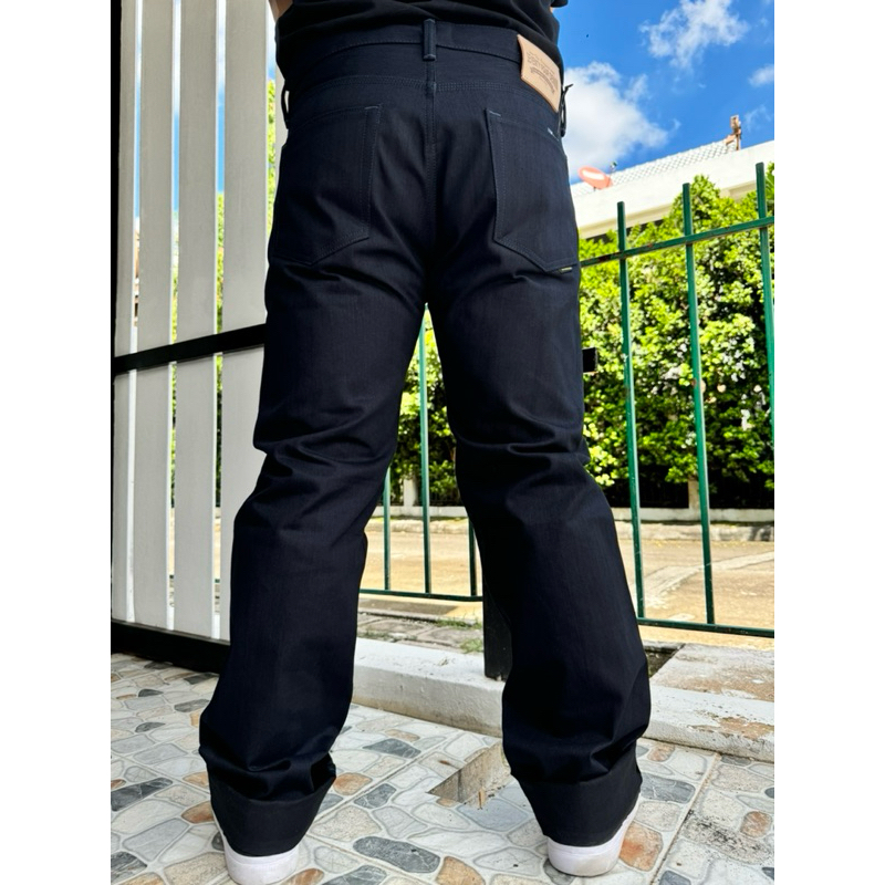 Seventyfourdenim 15Oz Indigo X Black กระบอกตรง ผ้าดิบริมแดง
