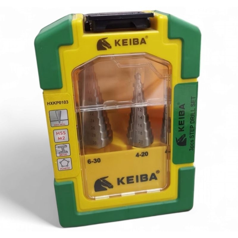 KEIBA​ 9602001 HXKP0103 ดอกสว่าน​ STEP​ DRILL​ KEIBA​ 3ตัวชุด​ ดอกสว่านเจดีย์ เกรดเหล็กM2​ ชุดดอกเจด