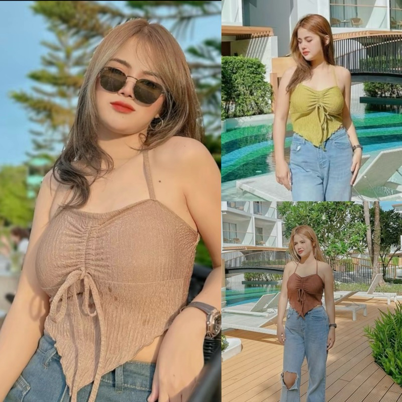 เสื้อสายเดี่ยวรูดหน้า ผ้าท๊อฟฟี่ อก28-38นิ้ว