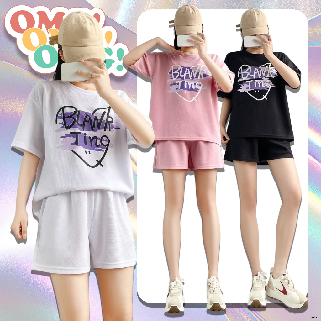 4662# ชุดเซ็ท เสื้อยืด คอกลม แขนสั้น สกรีนลายกราฟิกหัวใจ+กางเกงขาสั้น ผ้าวาฟเฟิล
