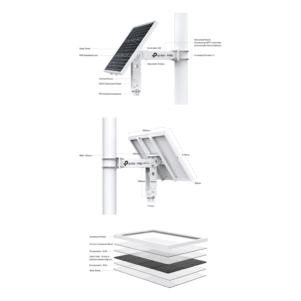 TP-Link VIGI SP6020 แผงโซลาร์เซลล์ IP66 กันน้ำกันฝุ่น VIGI Intelligent Solar Power Supply System