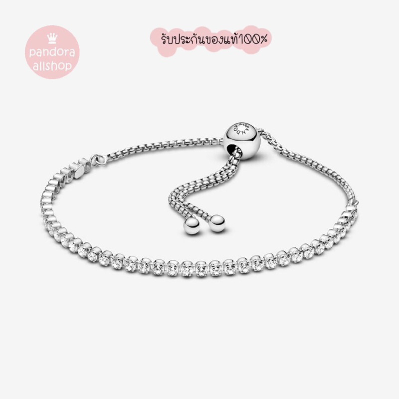 (ของแท้100%)pandora Sparkling Slider Tennis Bracelet ข้อมือเพชรรูด