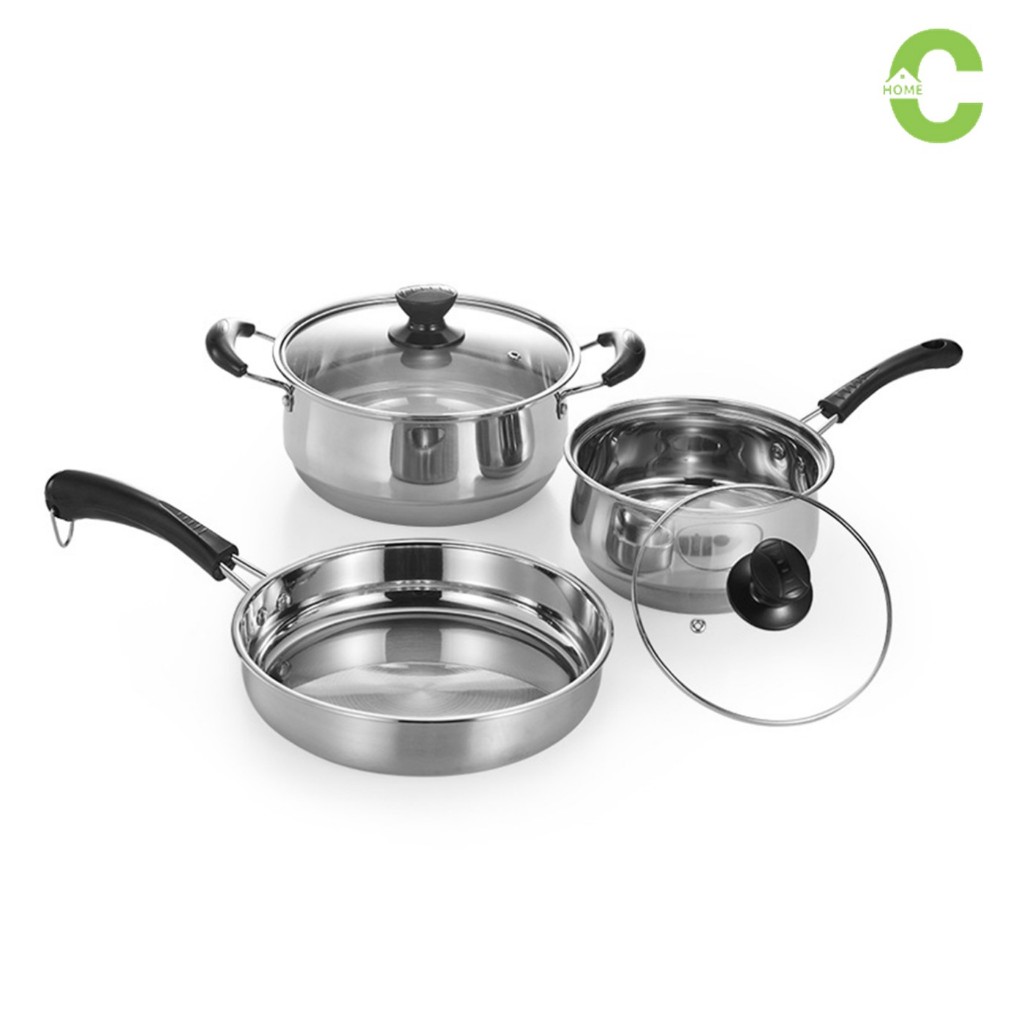 HOMEC ชุดหม้อสแตนเลส หม้อต้ม หม้อสแตนเลส pot set ความจุใหญ่ ไม่ติดกระทะ นำความร้อนได้ดี ทำความสะอาดง่าย