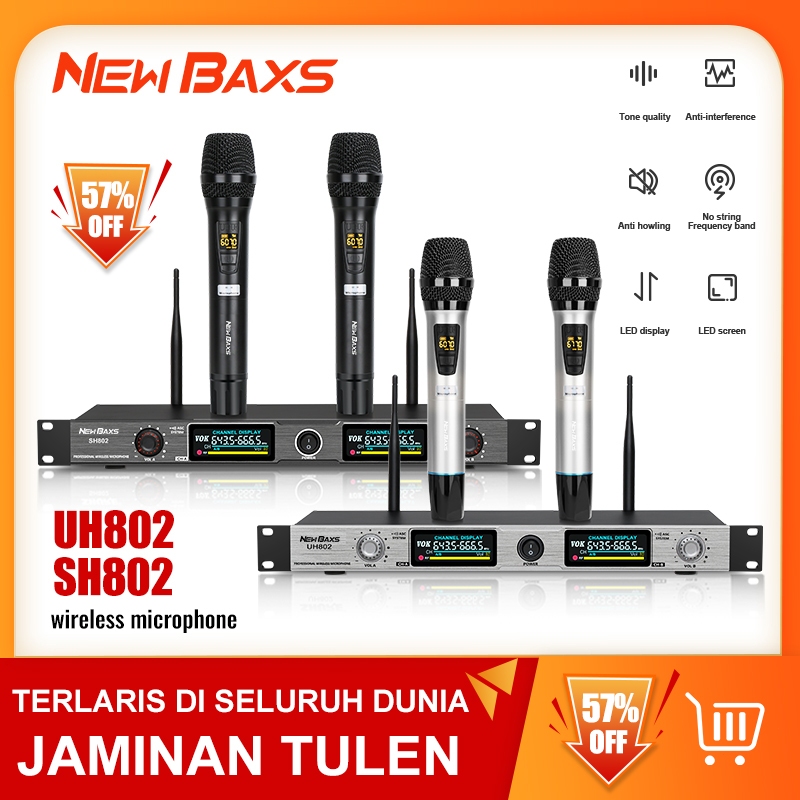 NEW BAXS UH802/SH802 ไมโครโฟนไร้สายแบบหนึ่งต่อสอง ระยะ 150 ม. ประสิทธิภาพเวทีเสียงที่ดี 100% COD
