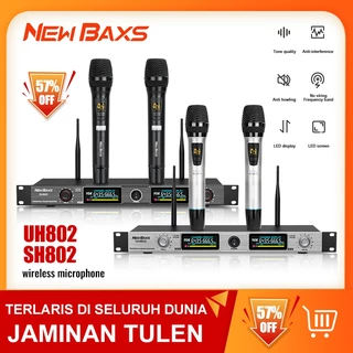 NEW BAXS ไมโครโฟนไร้สาย, UH802/SH802, หนึ่งตัวลากไมโครโฟนไร้สายสองตัว, ไมโครโฟนแร็พลอย UHF, ระยะทาง 150 ม., เสียงที่ดี