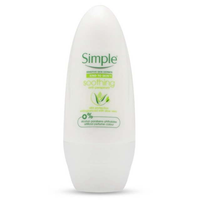 Simple Kind To Skin Soothing Anti-Perspirant Unfragranced with Aloe Vera 45ml. โรลออน