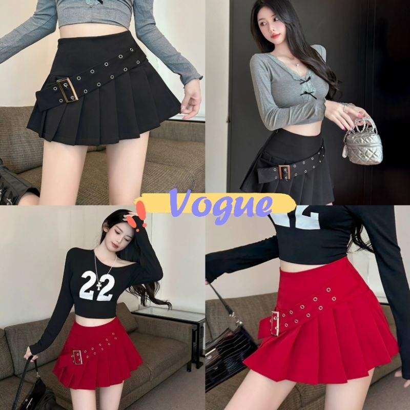 Vogue พร้อมส่ง กระโปรงทรงพลัส เอวกลาง เข็มขัดเย็บติด ใส่สบาย ทรงเก๋ (6058-NZ-XM)