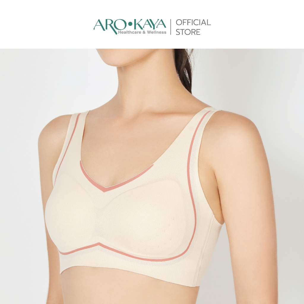 Arokaya Yoga Bra บราสำหรับใส่เล่นโยคะ สปอร์ตบรา เสื้อชั้นใน ไร้โครง ไร้ตะเข็บ สีเนื้อ รุ่น AB2102