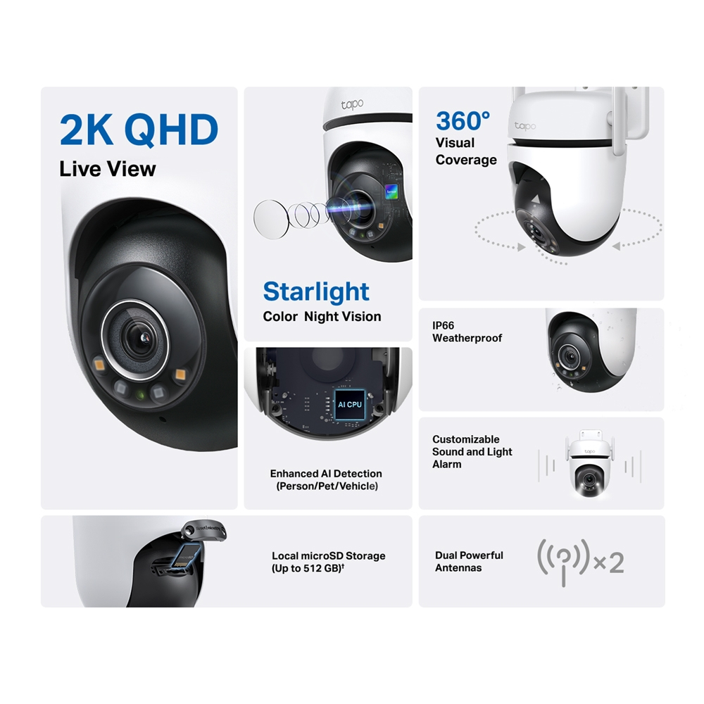 TP-Link Tapo C520WS [แพ็คคู่สุดคุ้ม] กล้องไวไฟ 4MP 2K+ QHD ใช้งานภายนอก Starlight Color Night Vision