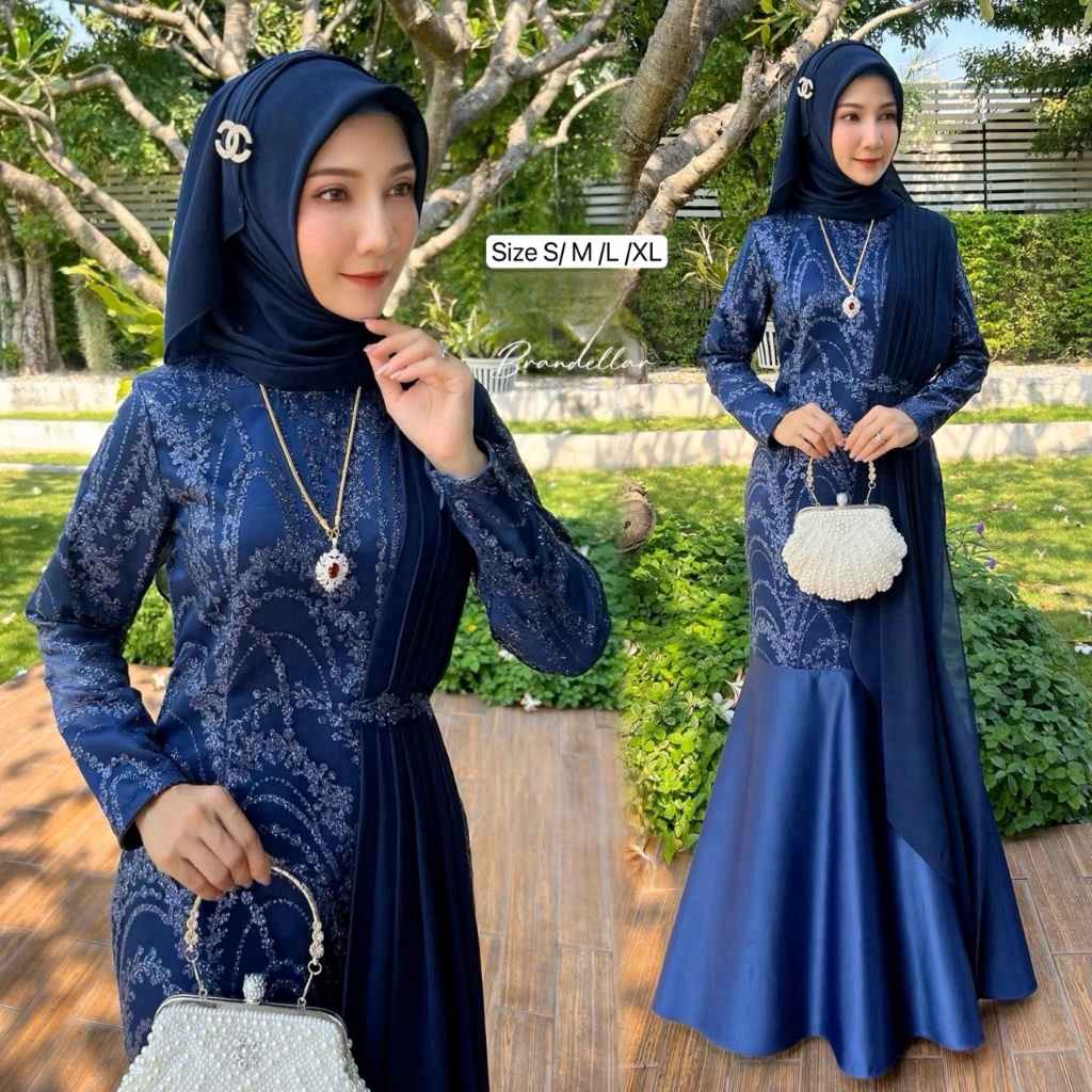 ชุดเดรสสไบข้าง แต่งกากเพชร ชุดอิสลาม (พร้อมผ้าคลุมเข้าเซท) สวยๆ เดรสมุสลิม ชุดเดรสอิสลาม ชุดรายอมุสลิม แฟชั่นมุสลิม