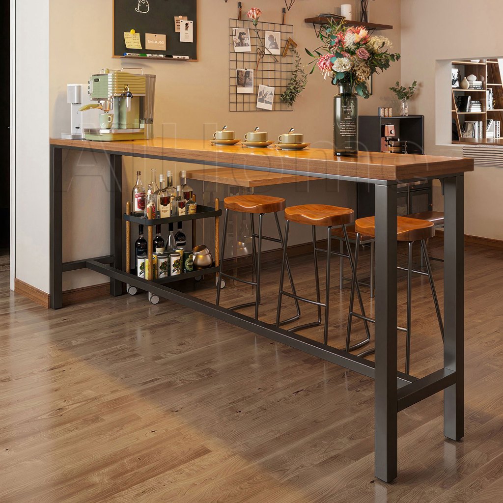 AiHome โต๊ะบาร์ โต๊ะบาร์ไม้ทรงสูง ขาเหล็กสีดำ