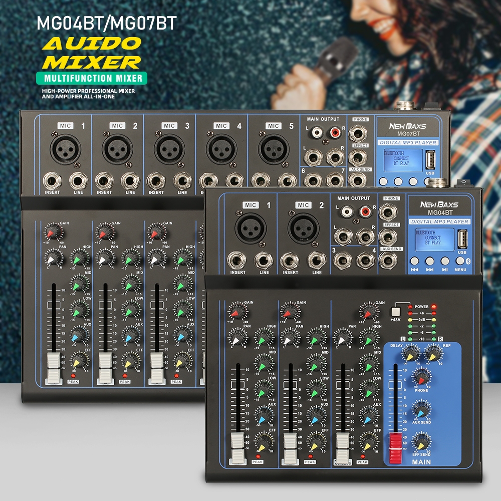 NEW BAXS AUDIO MIXER มิกเซอร์มืออาชีพ 4 ช่อง MG04BT มิกเซอร์ สัญญาณ USB Amplifiers เครื่องขยายเสียง KTV เครื่องขย