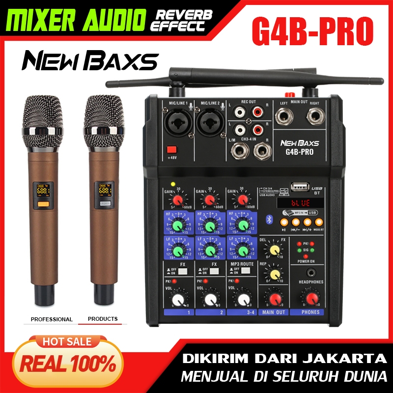 NEW BAXS G4B-PRO professional ผสมเสียง 4 ช่อง UHF ไมโครโฟนไร้สาย 80 เมตรรับระยะทางสนับสนุน PC/USB/MP3/บลูทูธเล่น DJ