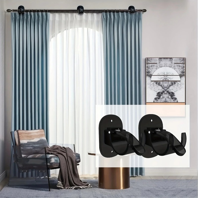 2ชิ้นสไตล์ญี่ปุ่นคลิปราวม่านแบบยืดหดได้/ขายึดราวม่านแบบปรับได้/มีกาวในตัว ขายึดแบบไม่ต้องตะปู/ตะขอแขวนม่านแบบถาวร - รูปที่ 2