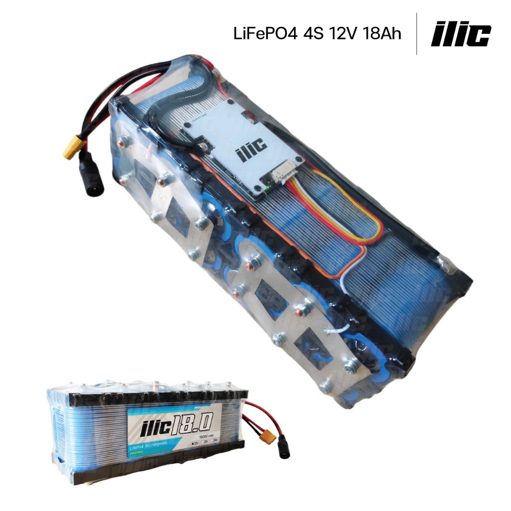 ilic แบตเตอรี่ลิเธียมฟอสเฟต LiFePO4 32650 4S 12V 18Ah ติดตั้ง BMS