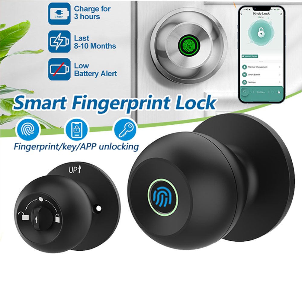 ล็อคประตูลายนิ้วมือ ลูกบิดประตูอัจฉริยะ tuya Smart Lock Knob ปลดล็อกด้วยลายนิ้วมือสมาร์ทโฟนและกุญแจ