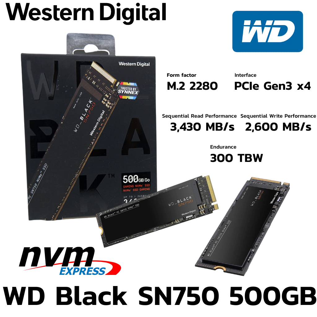 WD BLACK SN750  500GB SSD M.2 NVMe GEN3/GEN4 ประกัน Synnex
