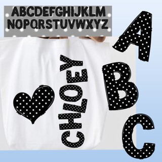 ตัวรีดติดเสื้ออักษร F.24  ฟ้อนต์ White Polka Dots Doodle Let…