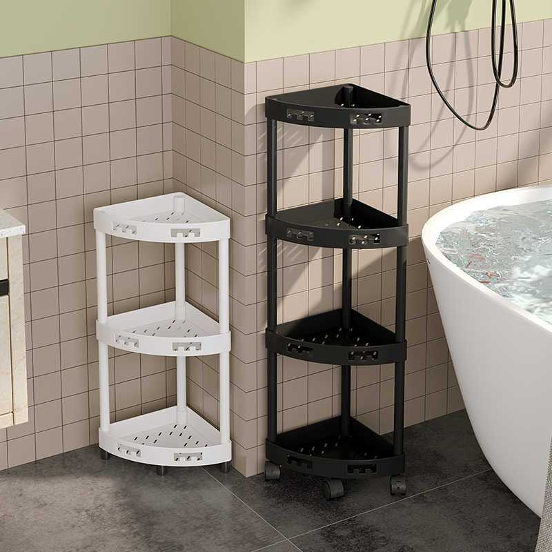 WISE ชั้นวางของในห้องน้ำ ชั้นวางเข้ามุม ของพลาสติก ชั้นวางของเข้ามุม  ชั้นวาง4 ชั้น ของในห้องคมีล้อเลื่อน ของ 3 เข้ามุม