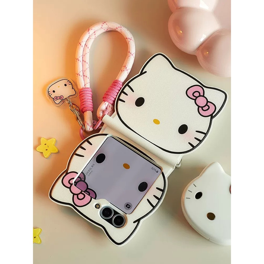 เคสโทรศัพท์มือถือ Samsung Galaxy Z Flip6 Flip5 เคสลาย Hello Kitty พร้อมสายคล้อง