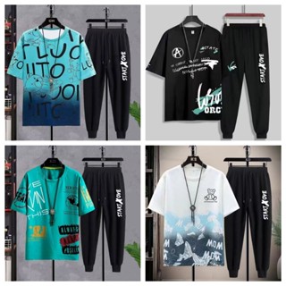 【⚡ส่งเร็วพิเศษ】ชุดผู้ชาย กางเกงขายาว+เสื้อยืดชุดสูทลำลองสปอร…