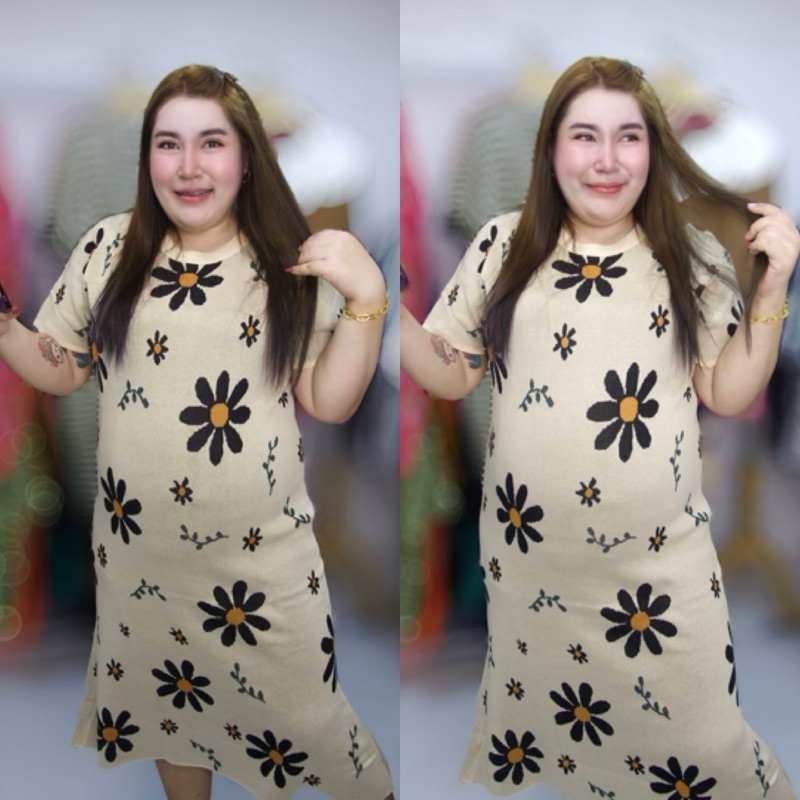 เดรสสาวอวบทอลายดอกเดซี่น่ารักๆพร้อมส่ง